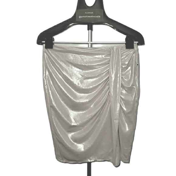 Silver Satin Metallic Mini Skirt - Picture 2 of 6